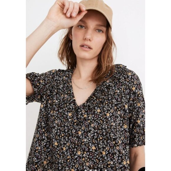 Madewell Ruffle Button-Front Trapeze Shift Dress in Folkmagic Floral Size Medium - Picture 4 of 13